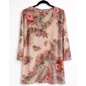 Soft Surroundings Tunic Women Large Multi-Color Floral Boho Art to Wear Top
